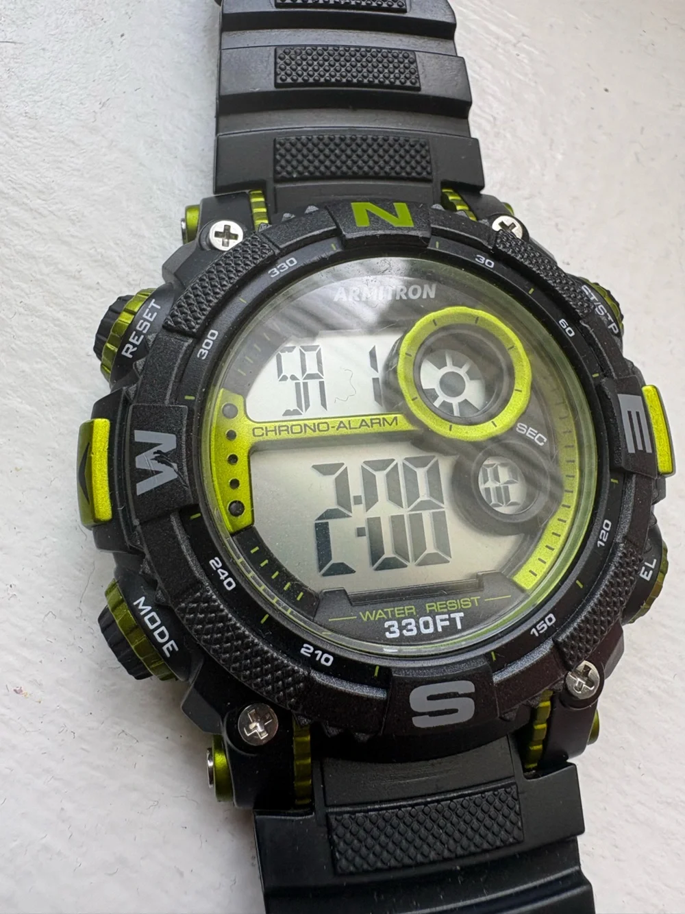 Armitron 40/8284LGN,  Men's Black Resin Watch, 100 Meter WR, Chronograph, Alarm